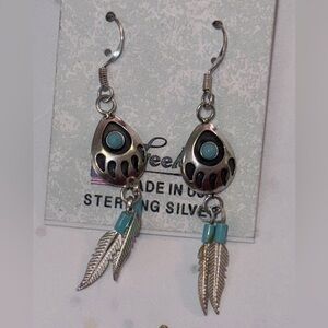Silver and Turquoise Feather Earrings